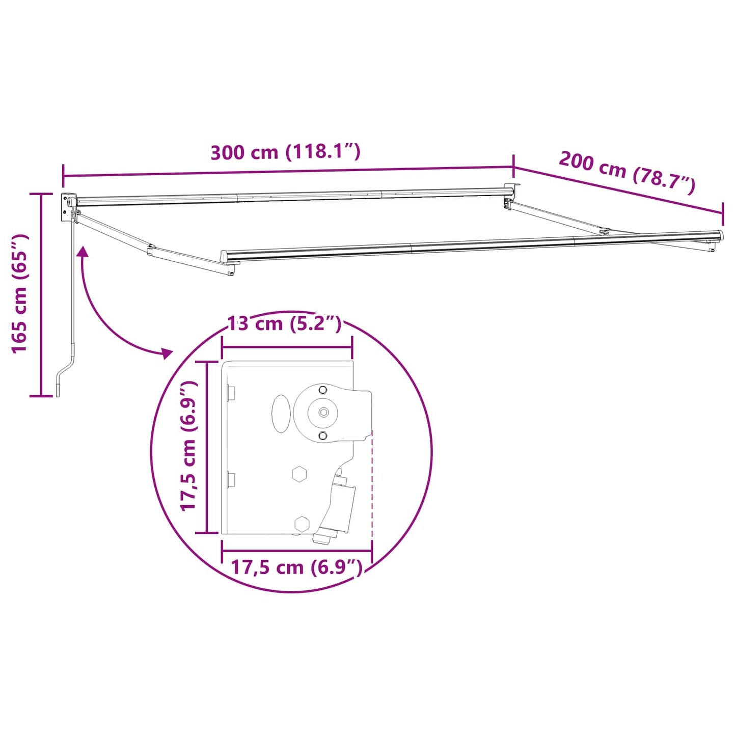 Manual Retractable Awning Frame Anthracite 3 x 2 m Aluminium