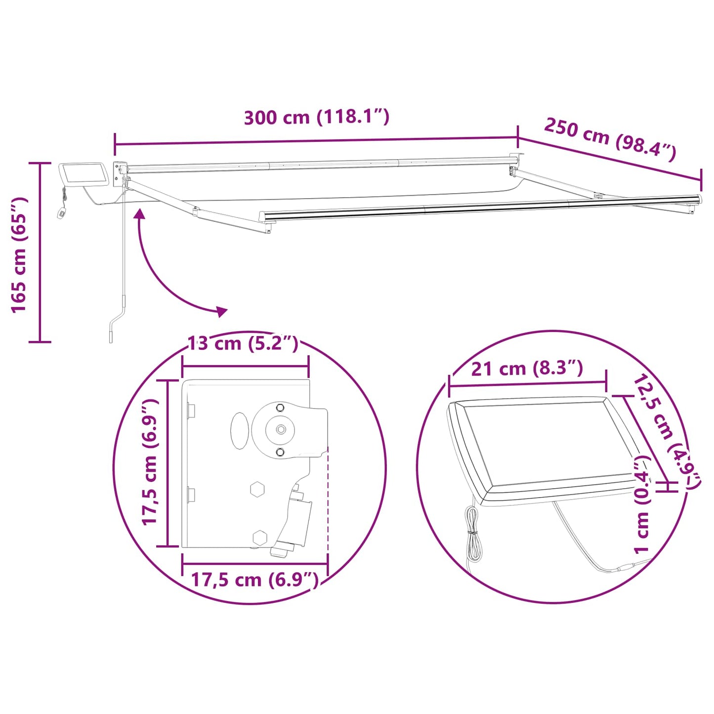 Electric Retractable Awning Frame White 3 x 2.5 m Aluminium
