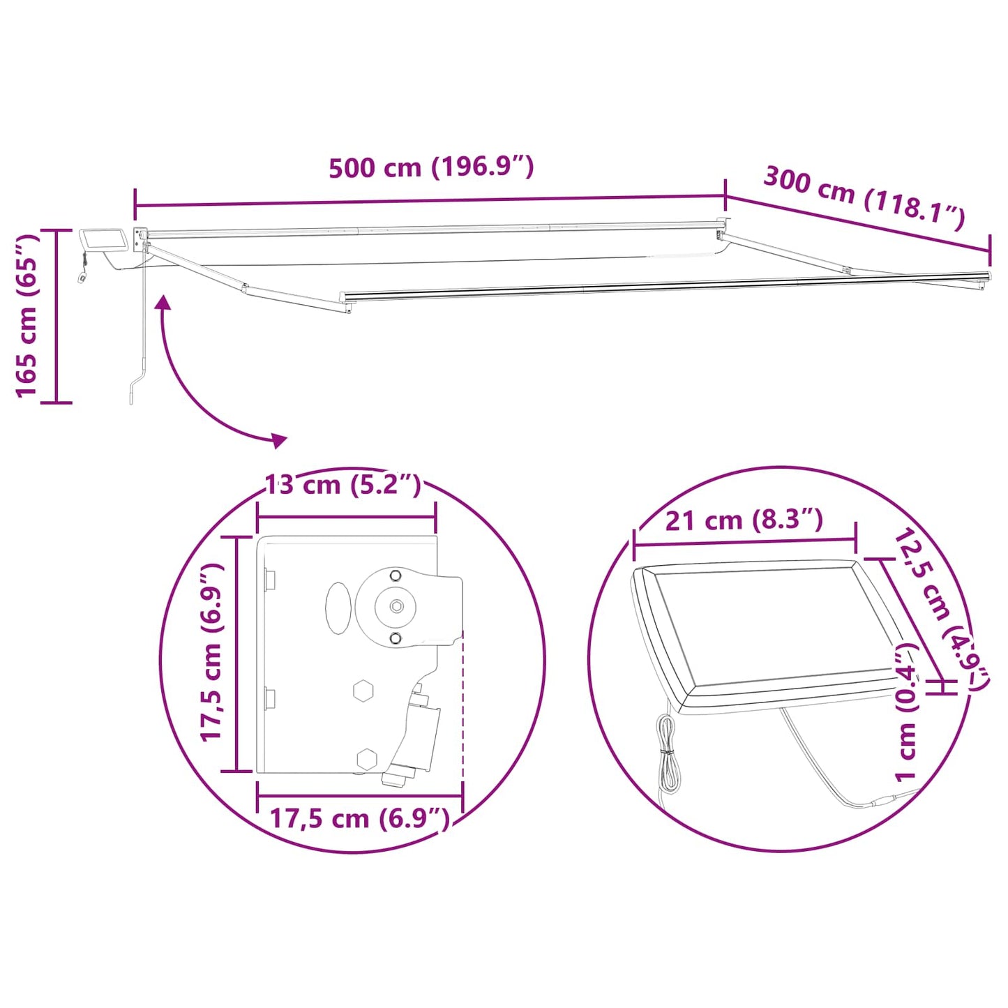 Electric Retractable Awning Frame Anthracite 5 x 3 m Aluminium