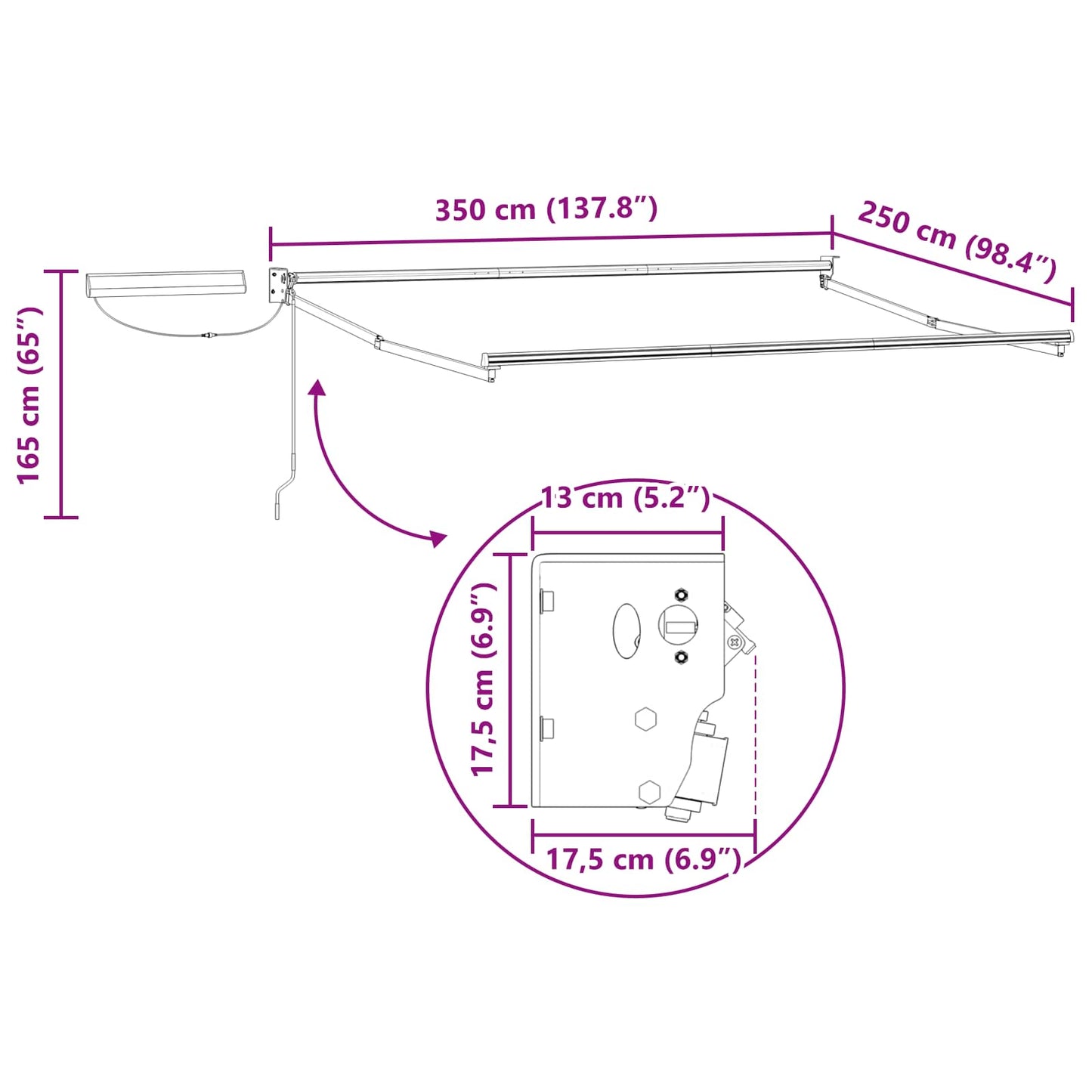 Electric Retractable Awning Frame Anthracite 3.5 x 2.5 m