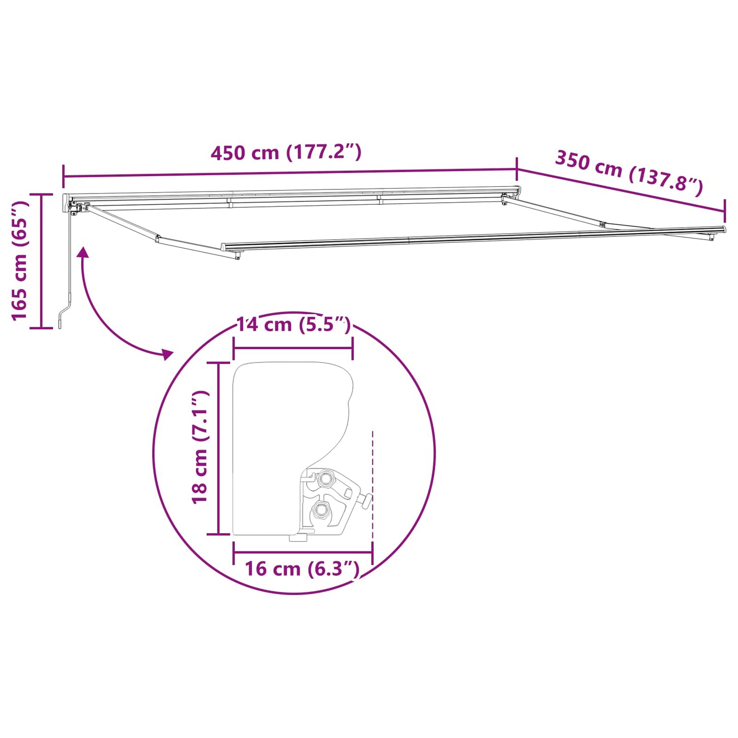 Manual Awning Frame Adjustable Anthracite 4.5 x 3.5 m Steel