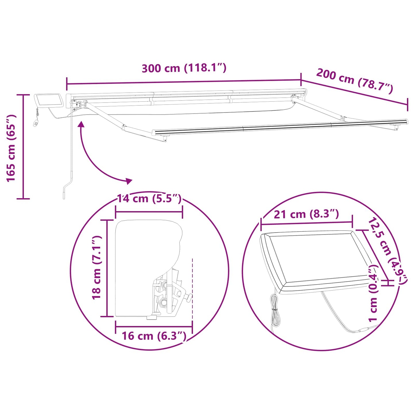 Manual Awning Frame with LEDs White 3 x 2 m Aluminium