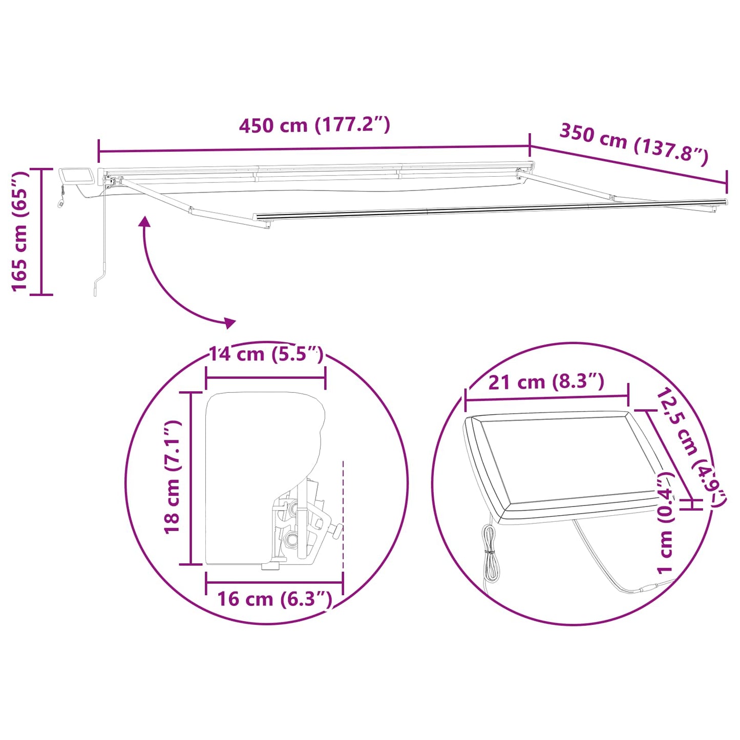 Manual Awning Frame with LEDs White 4.5 x 3.5 m Aluminium