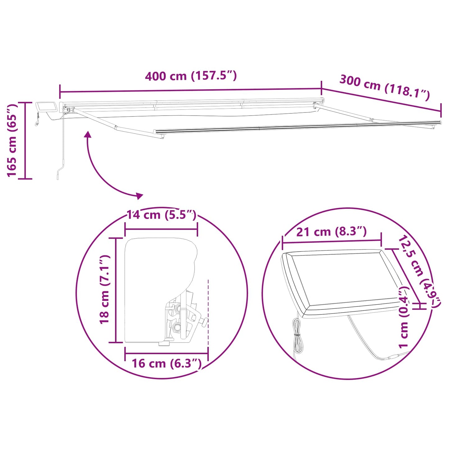 Manual Awning Frame with LEDs Anthracite 4 x 3 m Aluminium