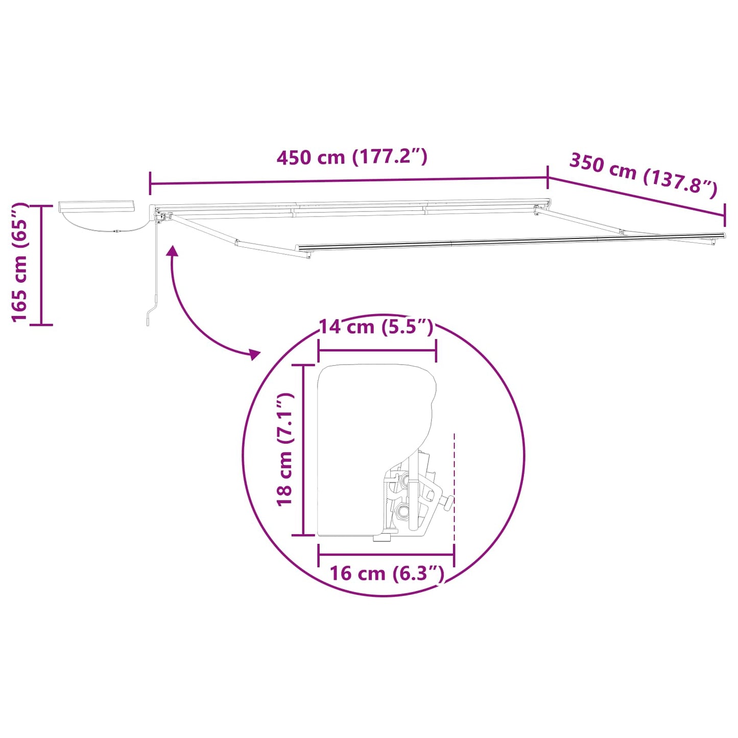 Electric Retractable Awning Frame White 4.5 x 3.5 m Steel