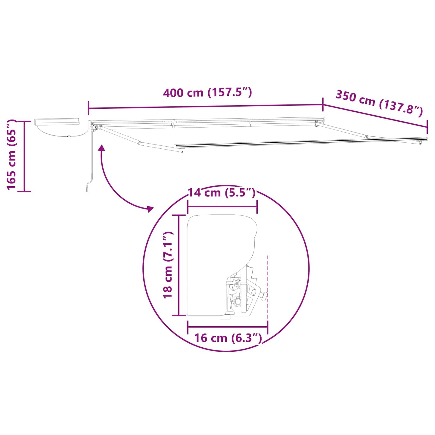 Electric Retractable Awning Frame Anthracite 4 x 3.5 m Steel