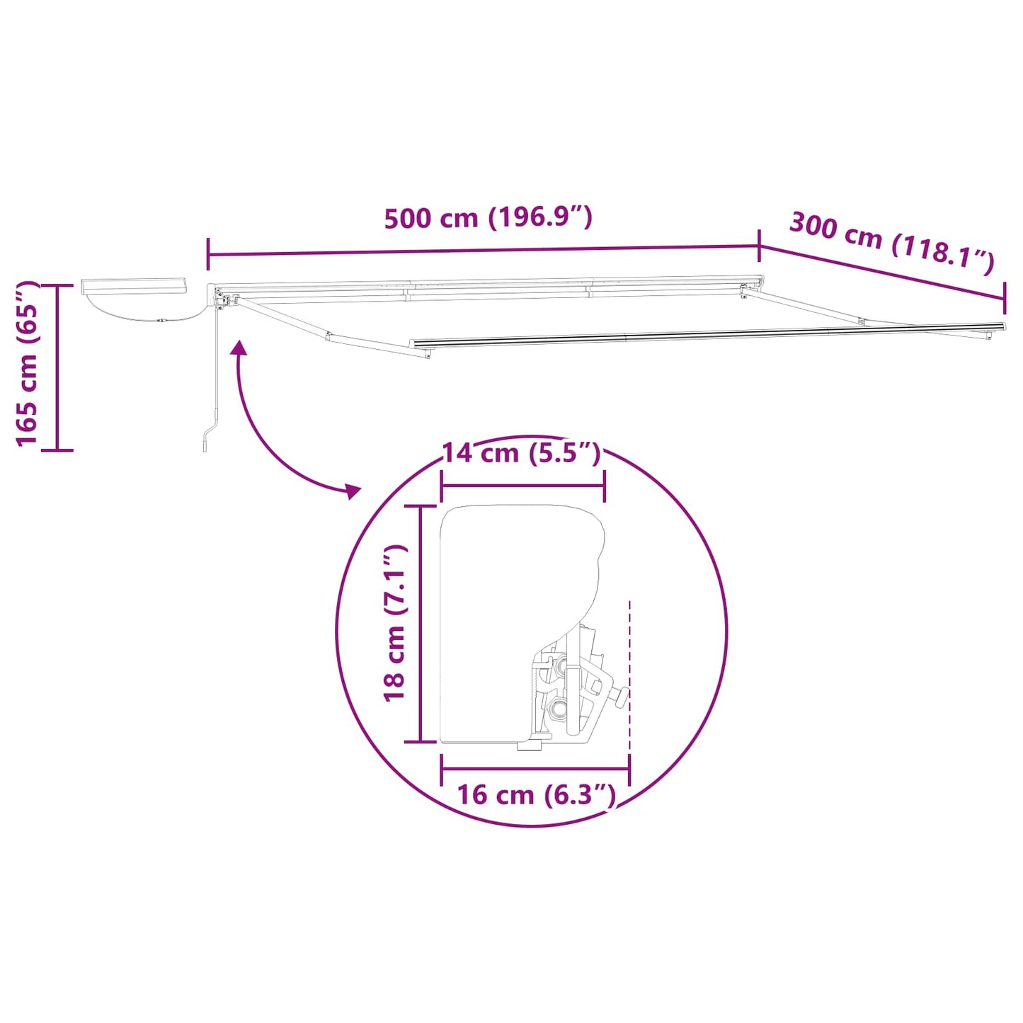 Electric Retractable Awning Frame Anthracite 5 x 3 m Steel