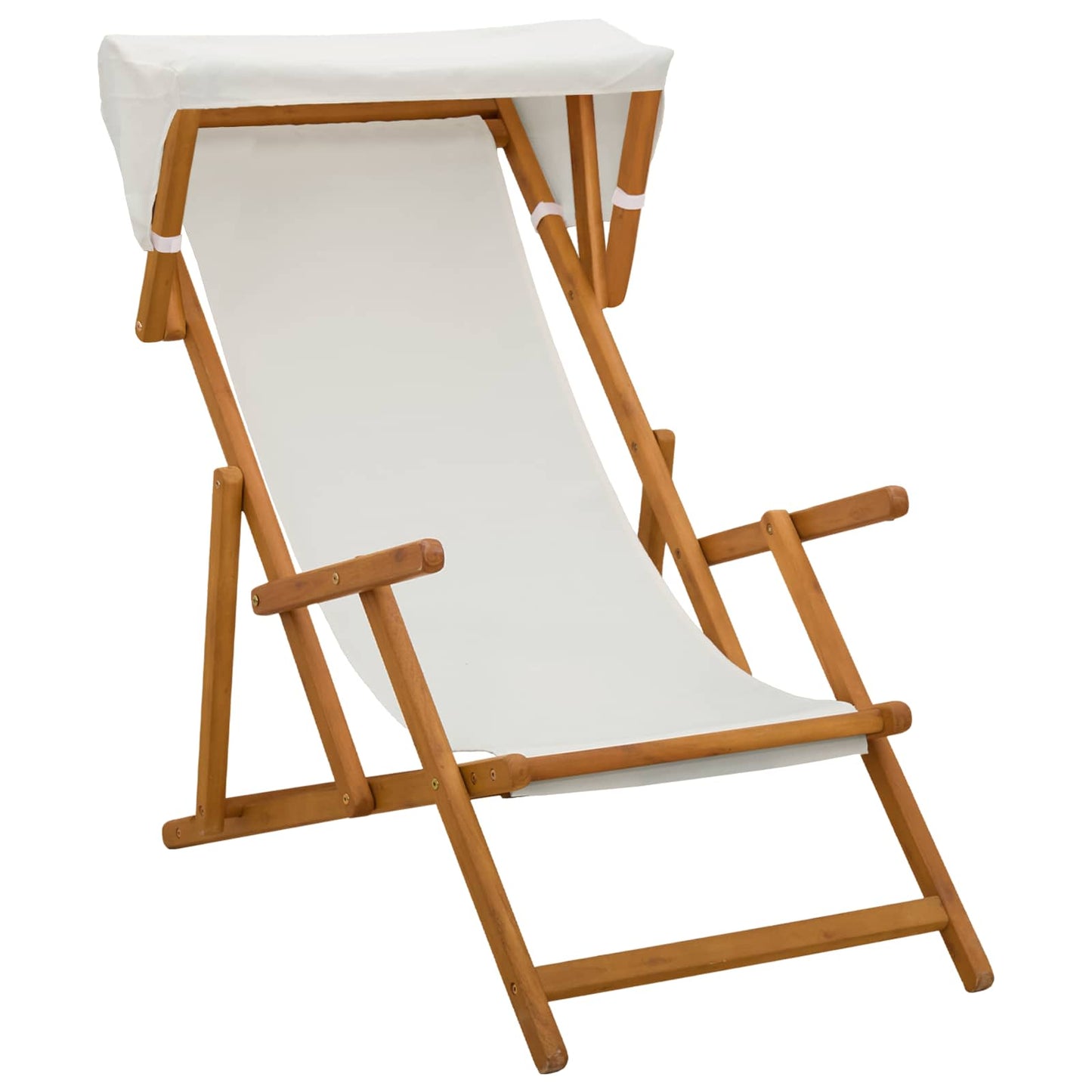 Deck Chair 3 Position Solid Eucalyptus Wood Cream
