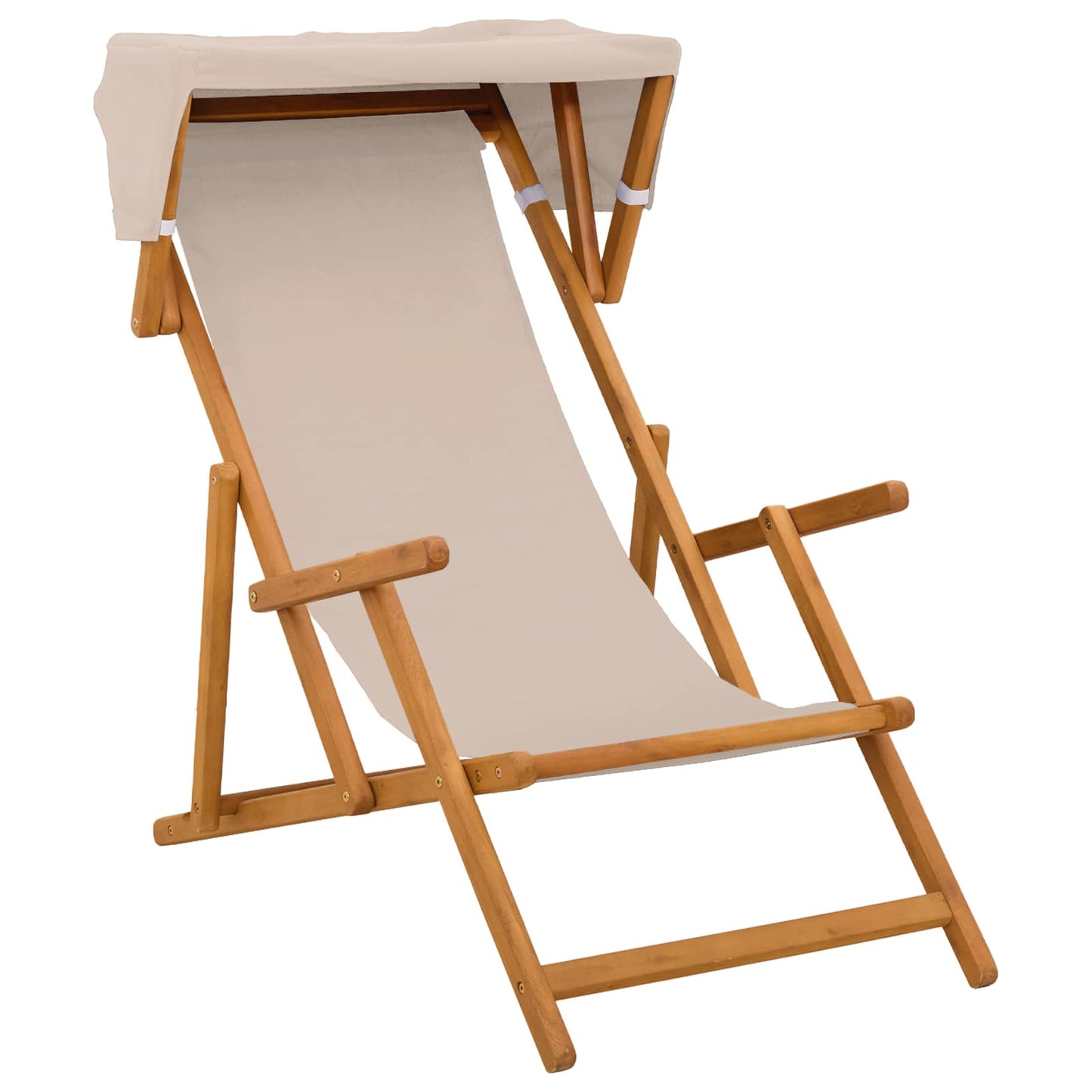 Deck Chair 3 Position Solid Eucalyptus Wood Beige