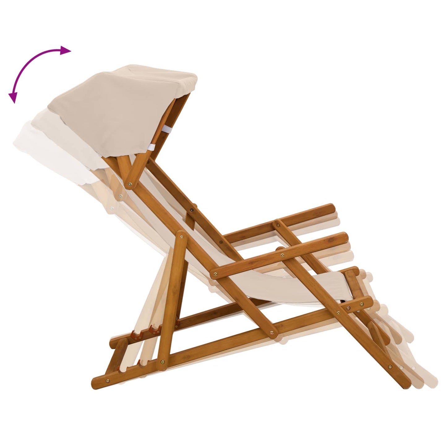 Deck Chair 3 Position Solid Eucalyptus Wood Beige
