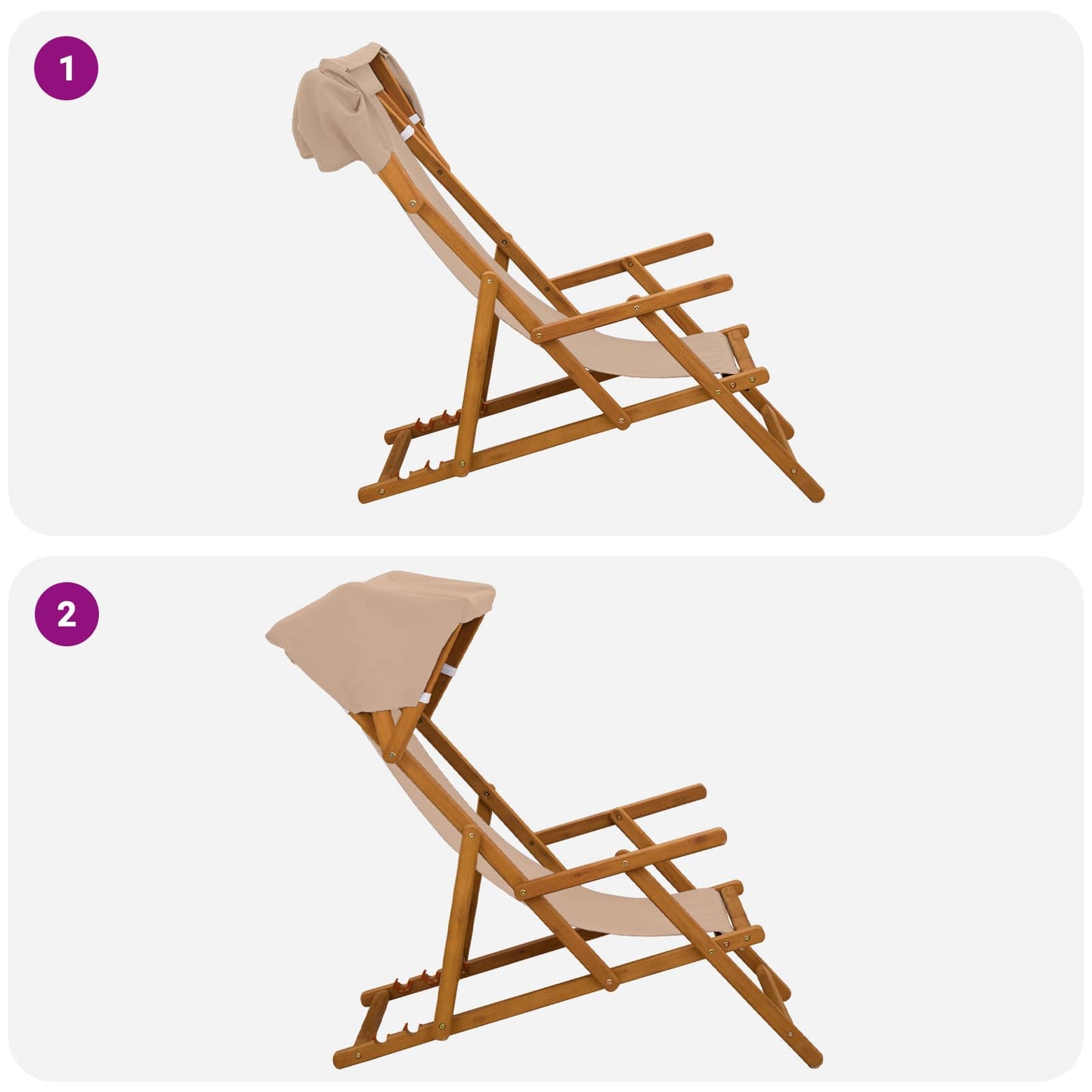 Deck Chair 3 Position Solid Eucalyptus Wood Taupe