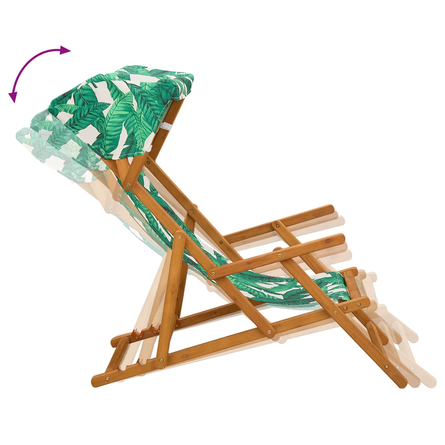 Deck Chair 3 Position Solid Eucalyptus Wood Leaf Pattern
