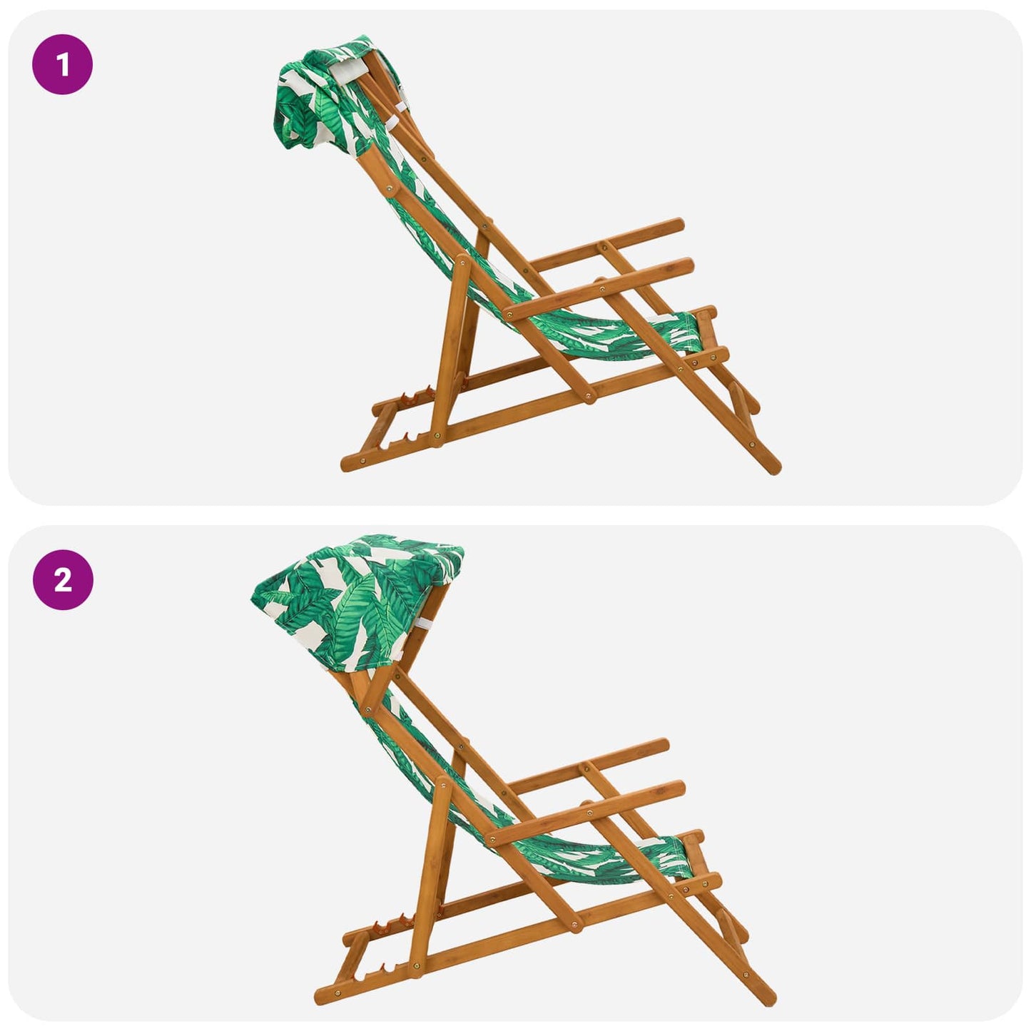 Deck Chair 3 Position Solid Eucalyptus Wood Leaf Pattern