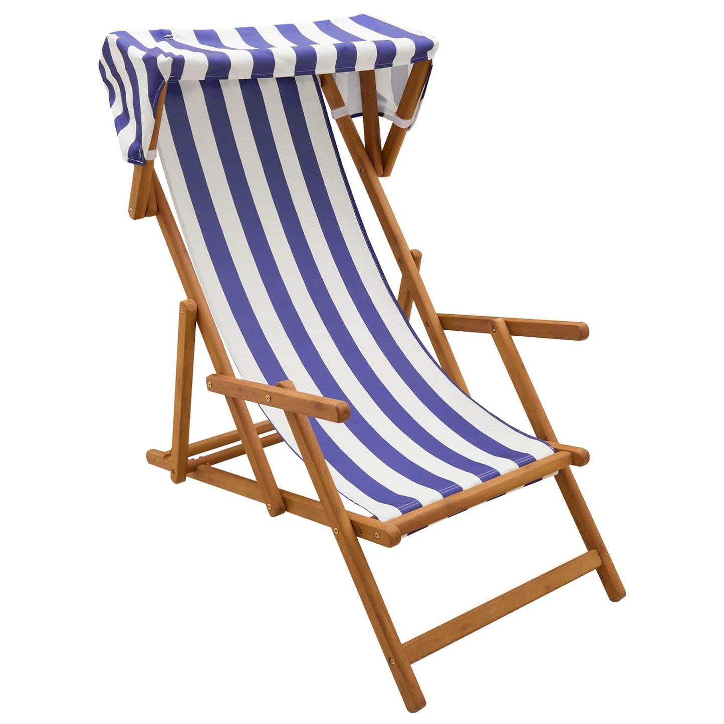 Deck Chair 3 Position Solid Eucalyptus Wood Blue and White