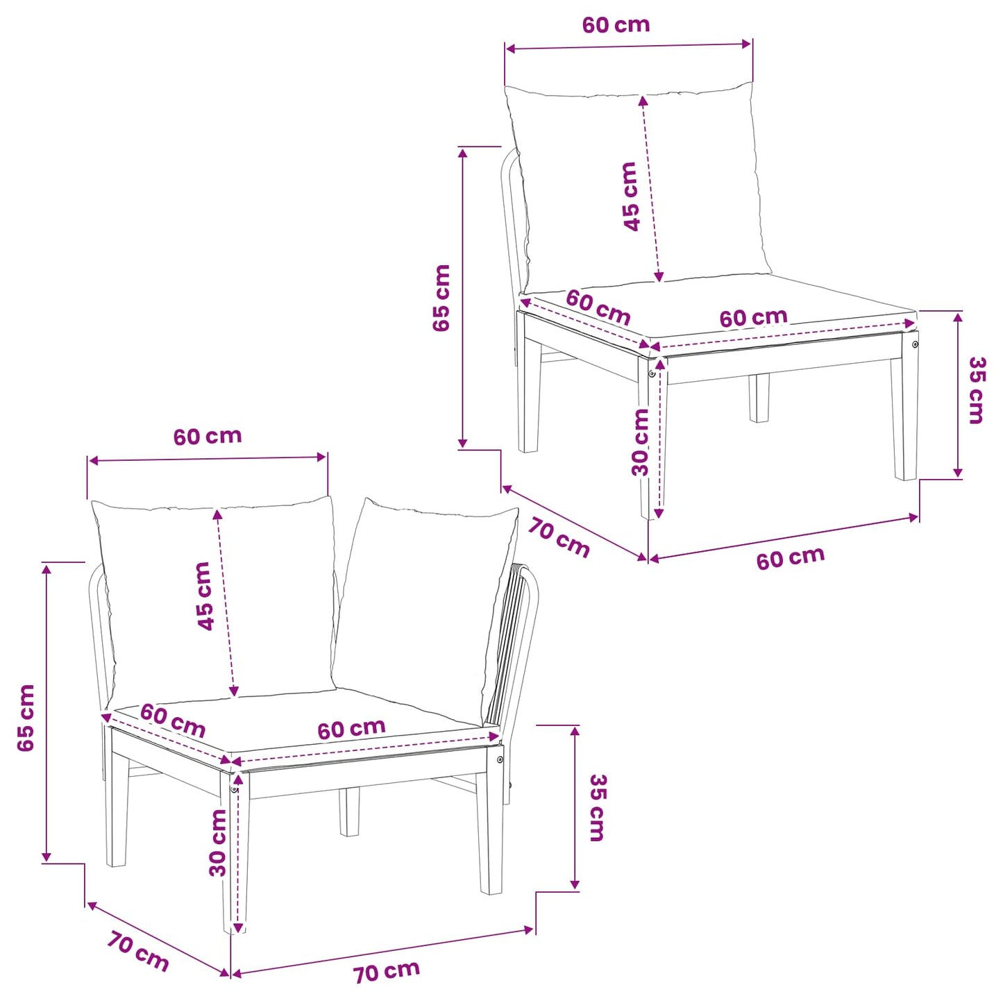 2 pcs Garden Lounge Set with Cushions Solid Acacia Wood & Rope