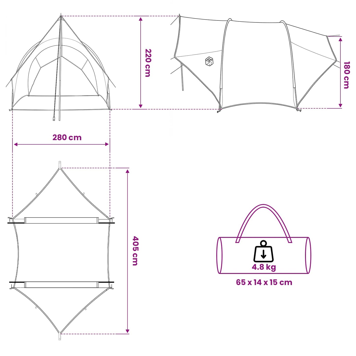 Tailgate Awning Water-resistant 405 x 280 x 220 cm Green