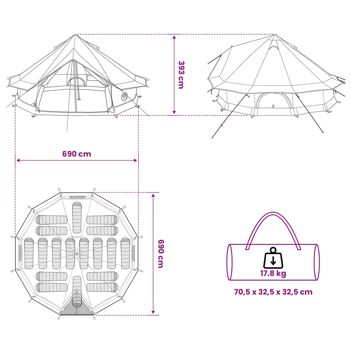 Tipi Tent 18-Person Blue Polyester and Steel