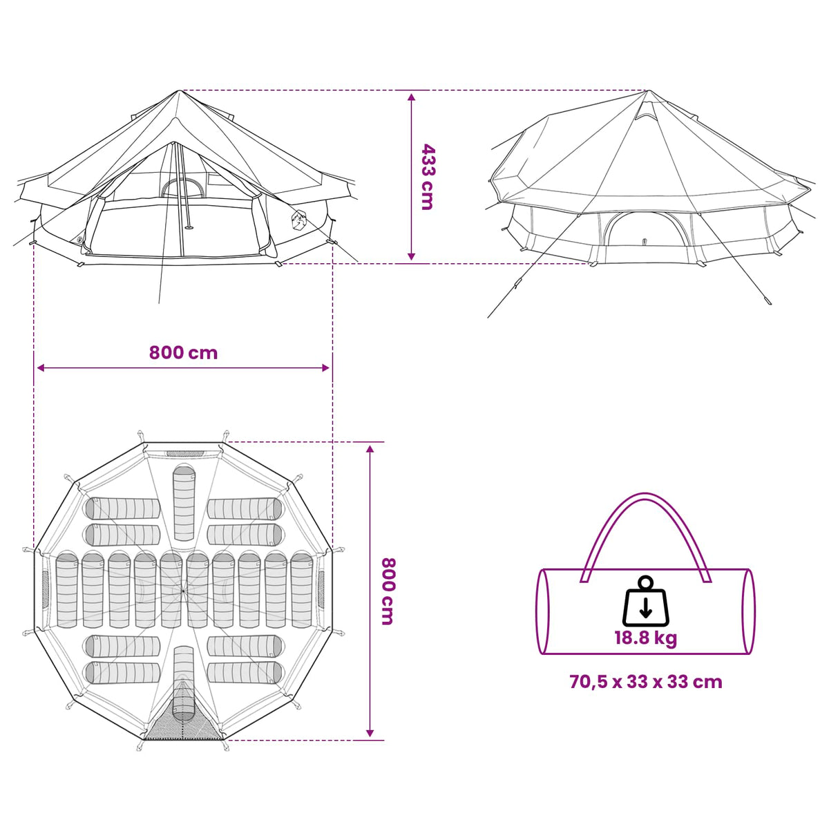 Tipi Tent 20-Person Blue Polyester and Steel