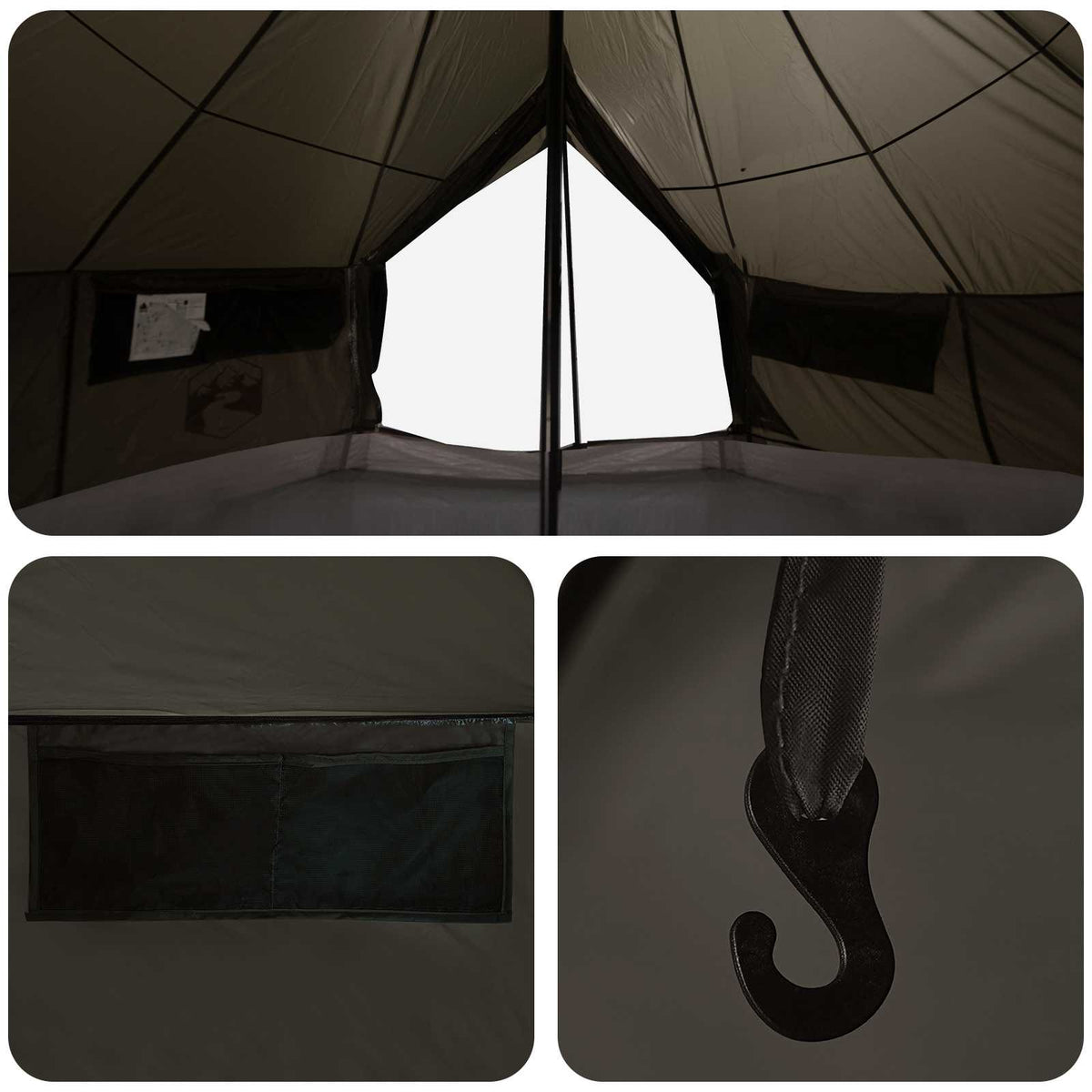 Tipi Tent 18-Person Brown Grey Polyester and Steel