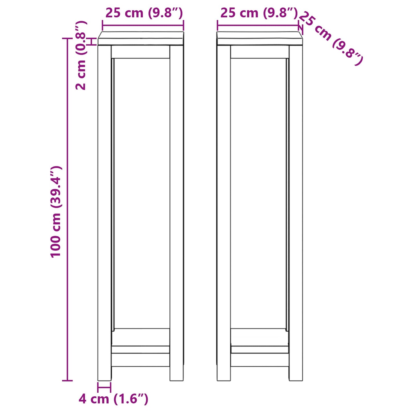 Plant Stand 2 pcs Natural 25 x 25 x 100 cm Solid Teak Wood