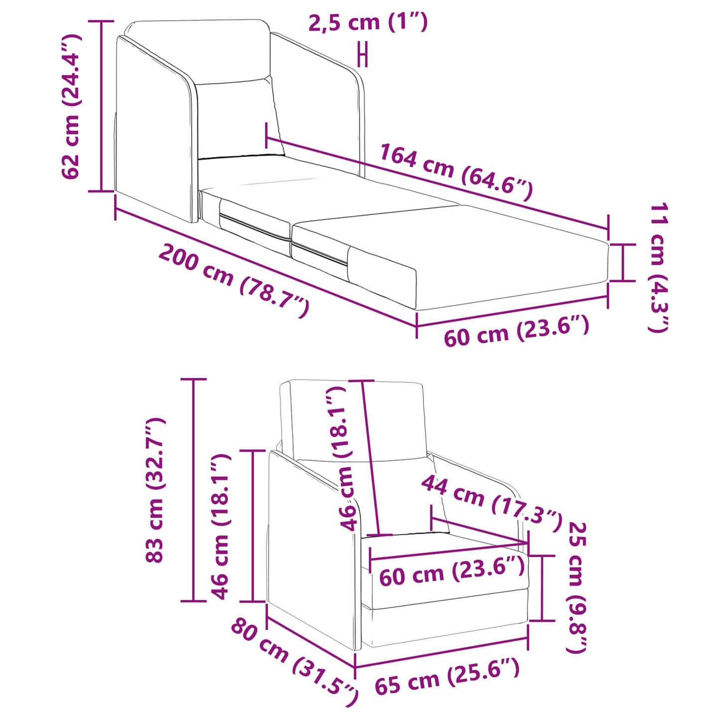 Folding Sofa Bed Black 65 x 80 x 83 cm Velvet
