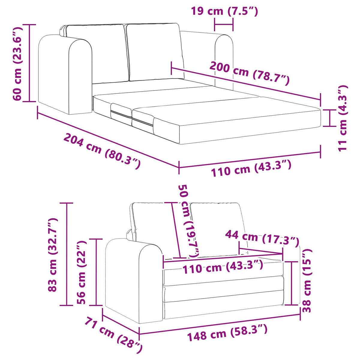 Folding Sofa Bed Dark Grey 148 x 71 x 83 cm Fabric