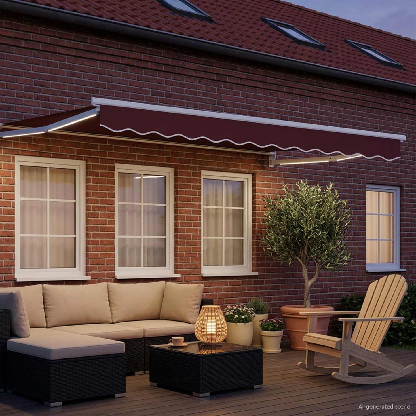 Manual Retractable Awning with LEDs Burgundy and White 3 x 2 m