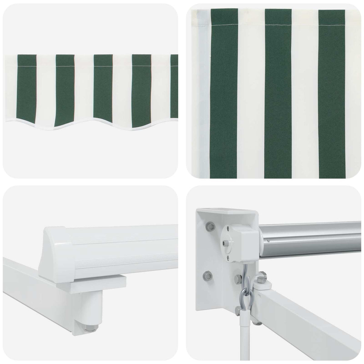 Manual Awning with Solar LED 4 x 3 m Green and White Stripe