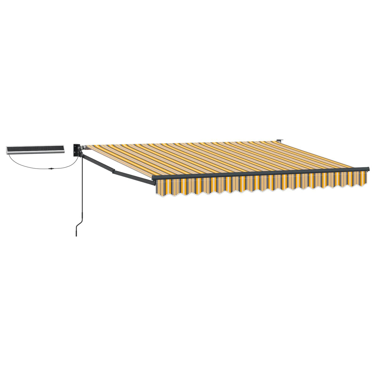 Solar Electric Awning 2.5 x 2 m Yellow Grey and White Stripe