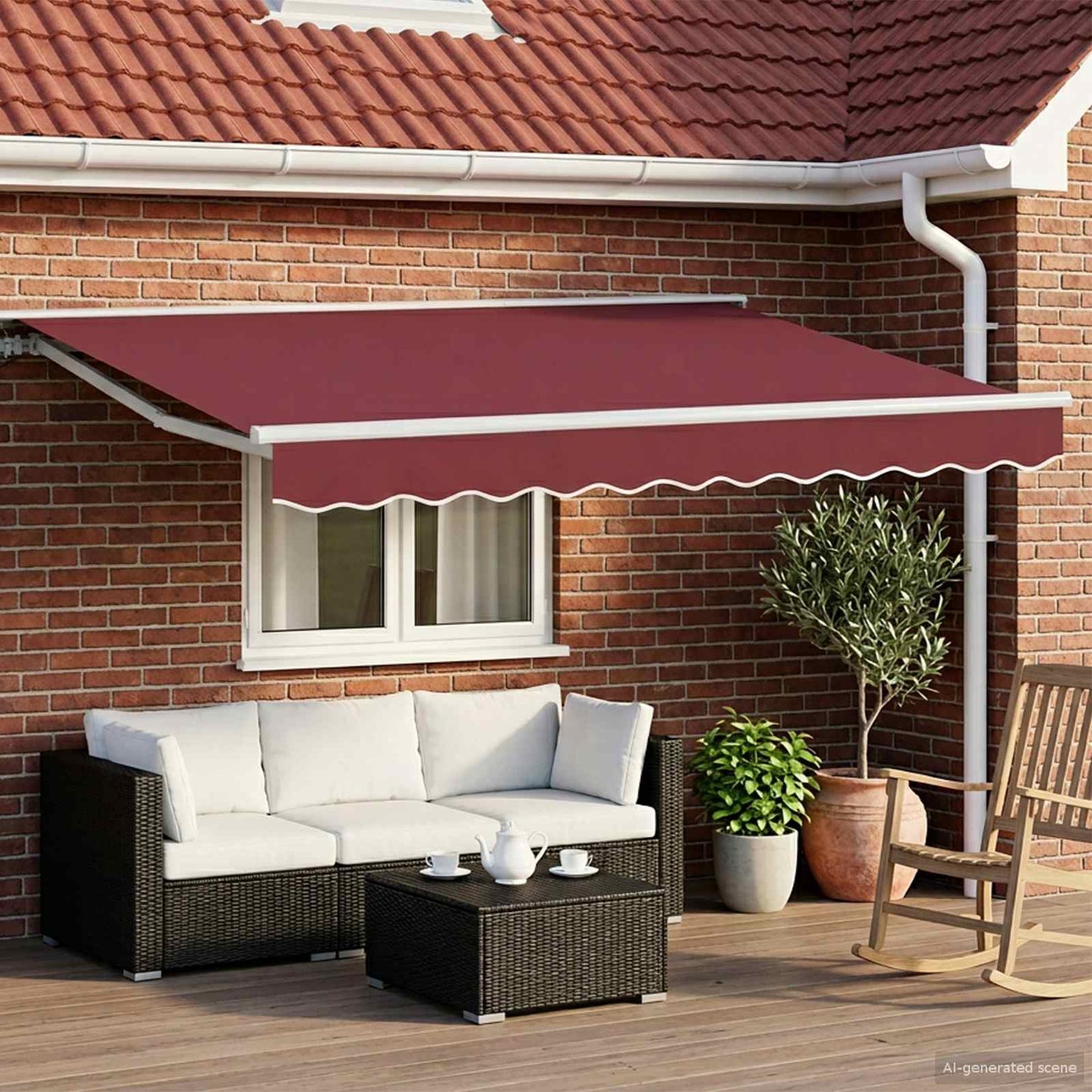 Manual Awning Frame with LEDs Burgundy and White 3 x 2 m