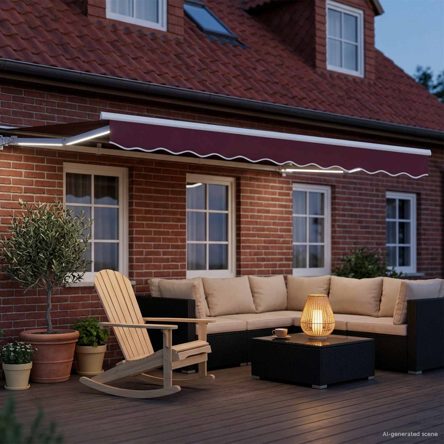Manual Awning Frame with LEDs Burgundy and White 3 x 2 m