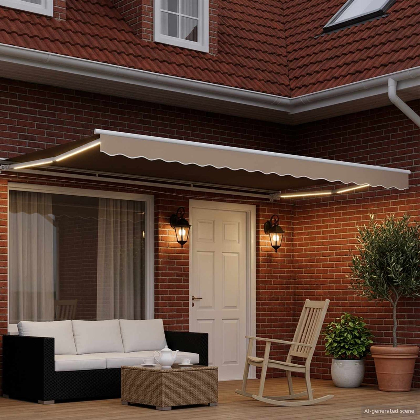 Manual Awning Frame with LEDs Beige and White 4.5 x 3.5 m
