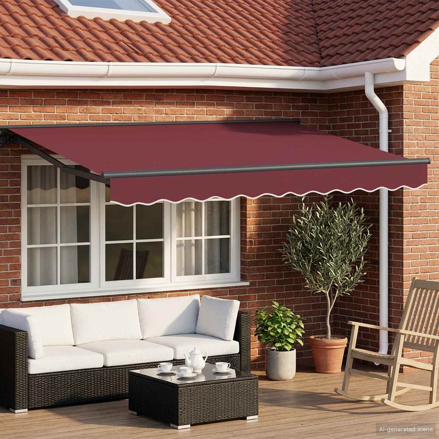 Manual Awning Frame with LEDs Burgundy and Anthracite 3 x 2 m
