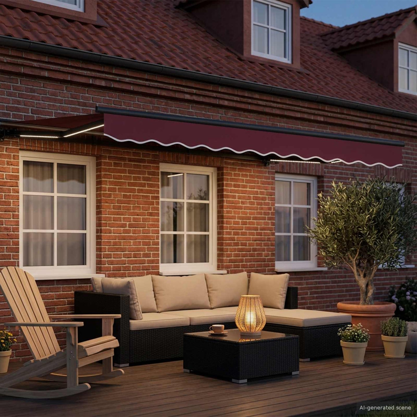 Manual Awning Frame with LEDs Burgundy and Anthracite 3 x 2 m