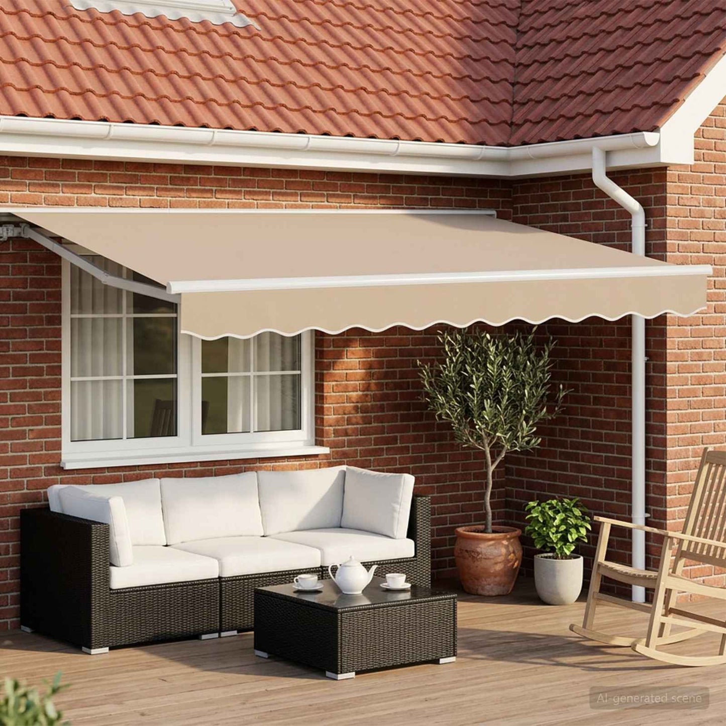 Electric Retractable Awning Beige and White 3.5 x 2 m