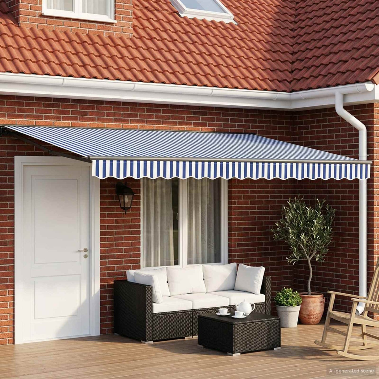 Electric Retractable Awning Blue, White and Anthracite 5 x 3 m