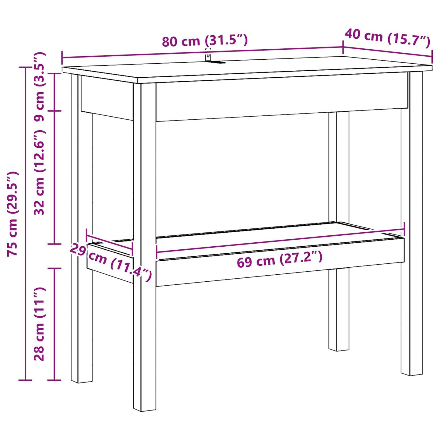 Console Table Wax Brown 80 x 40 x 75 cm Solid Pine Wood