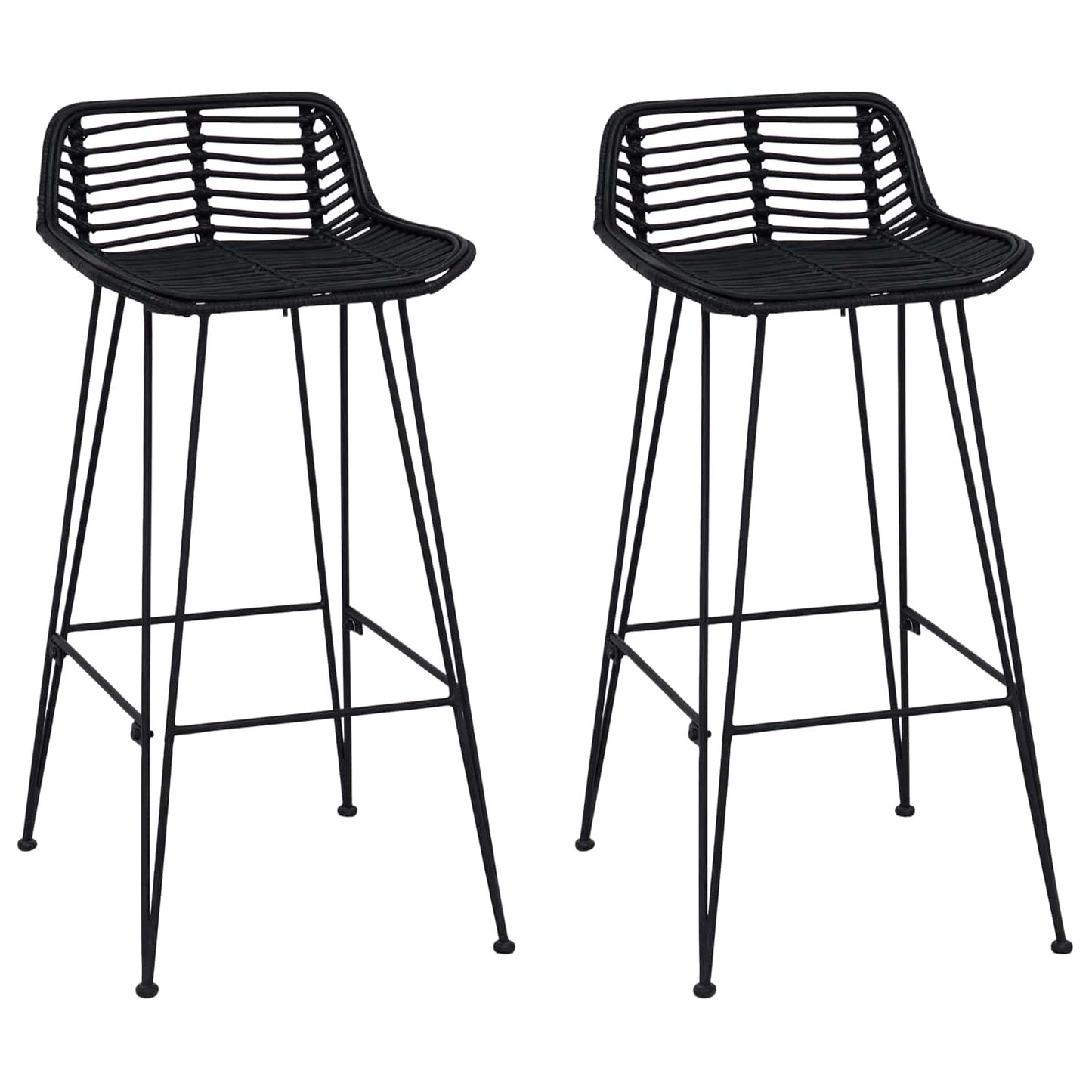Bar Stool 2 pcs Black 44 x 46 x 91 cm Rattan and Steel