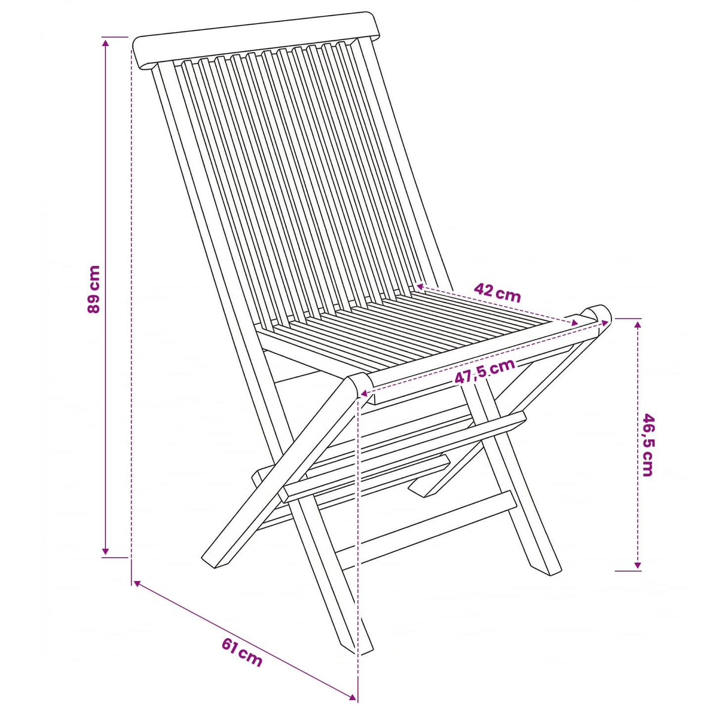 Folding Garden Chair 2 pcs Natural Solid Teak Wood