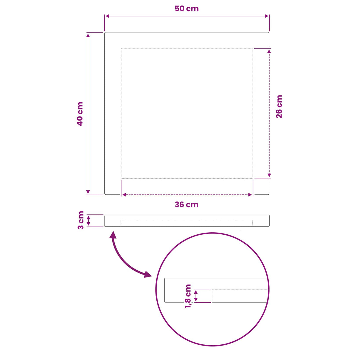 Rectangular Table Top 50 x 40 x 3.2 cm Rectangular