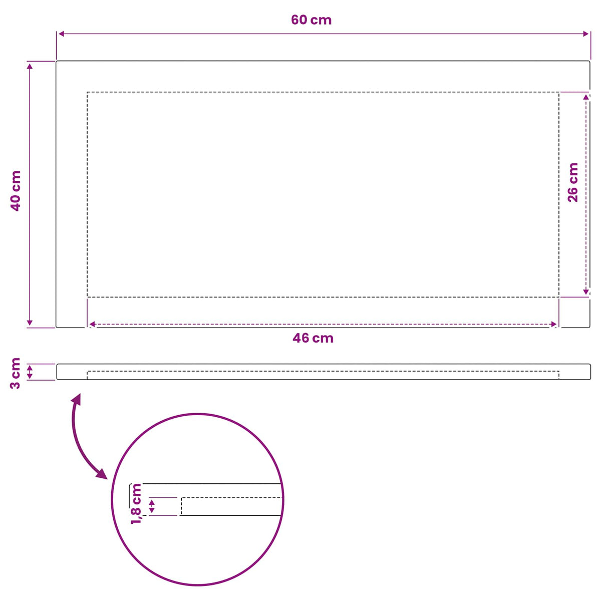 Rectangular Table Top 60 x 40 x 3.2 cm Rectangular