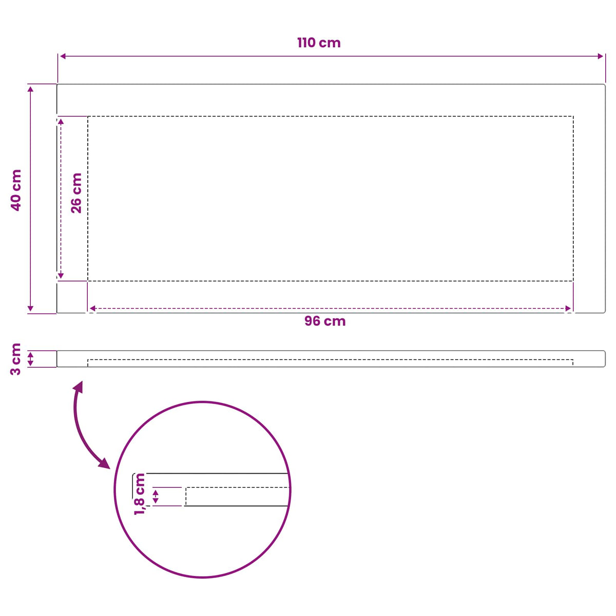 Rectangular Table Top 110 x 40 x 3.2 cm Rectangular