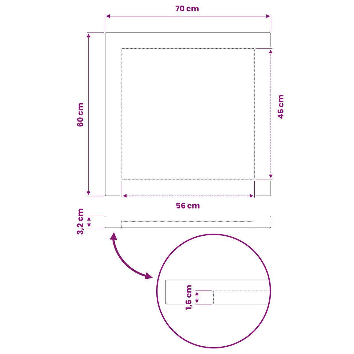 Rectangular Table Top 70 x 60 x 3.2 cm Rectangular
