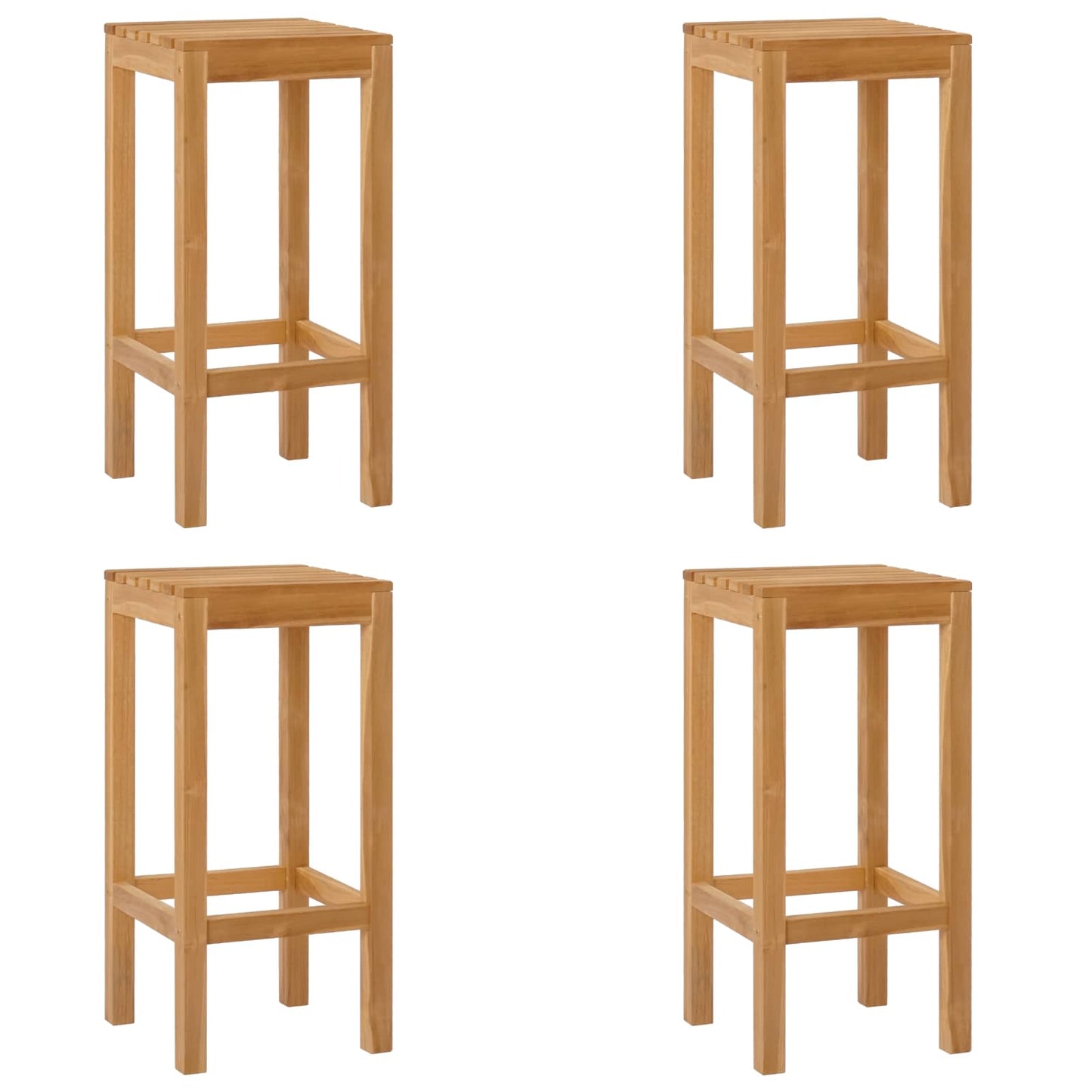 Bar Stool 4 pcs Natural Solid Teak Wood
