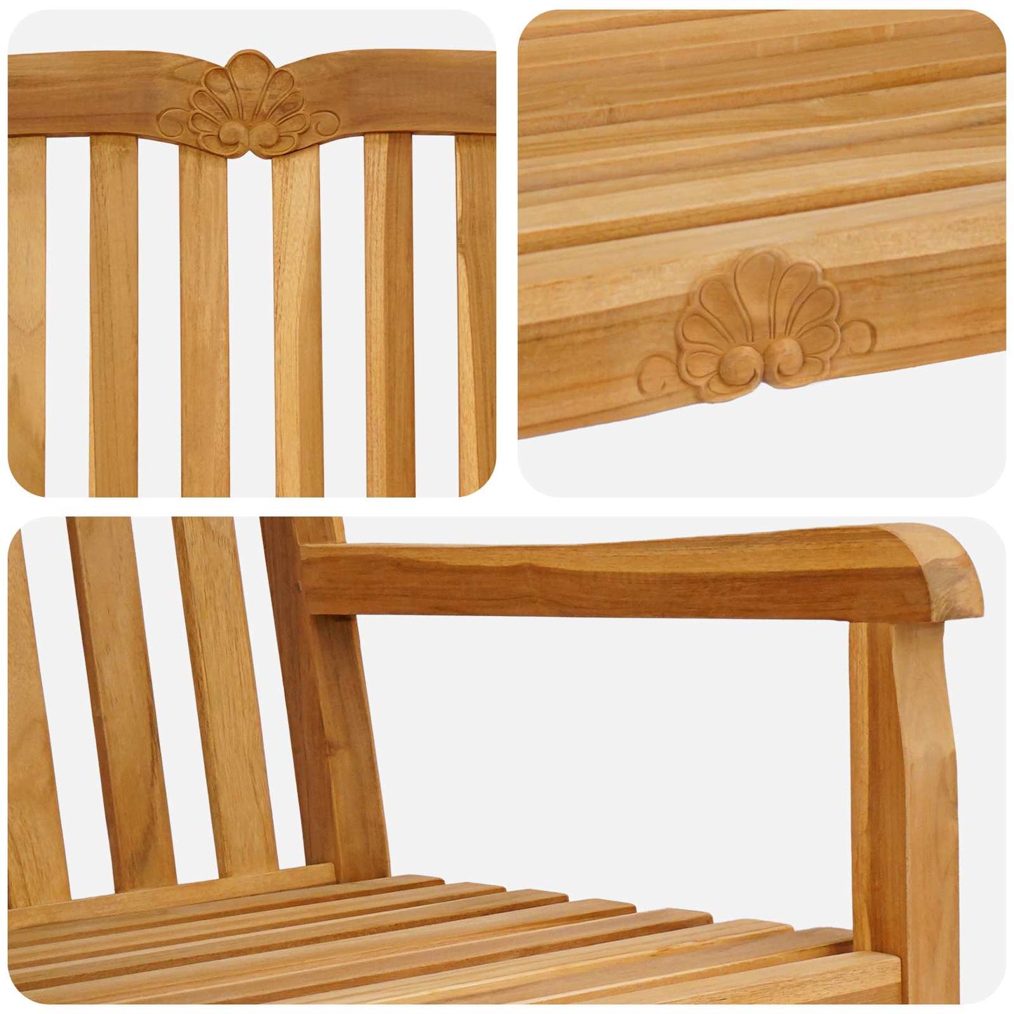 Handcarved Rose Bench 180.5 x 60 x 96 cm Solid Teak Wood
