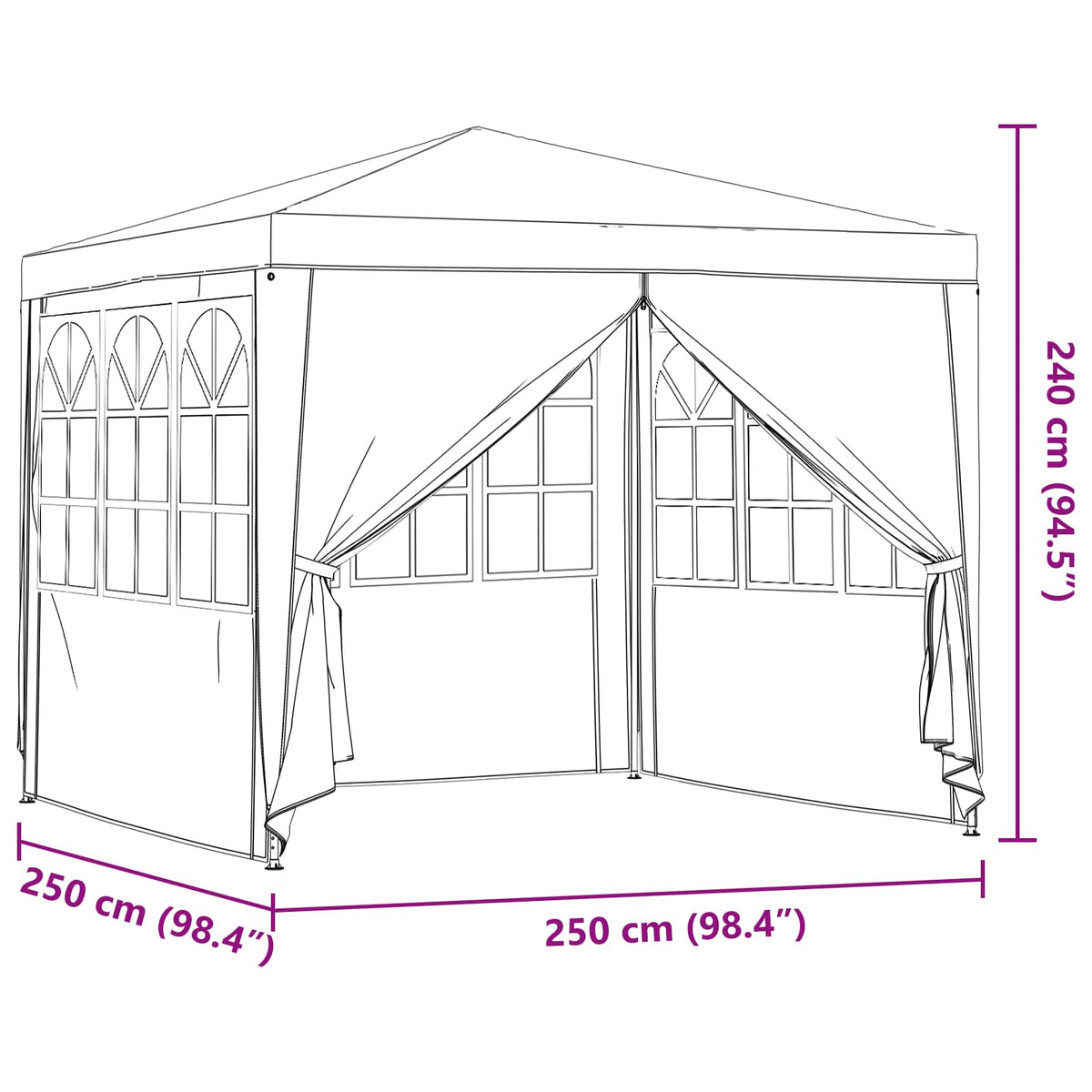 Party Tent 250 x 250 x 240 cm Red PE and Steel