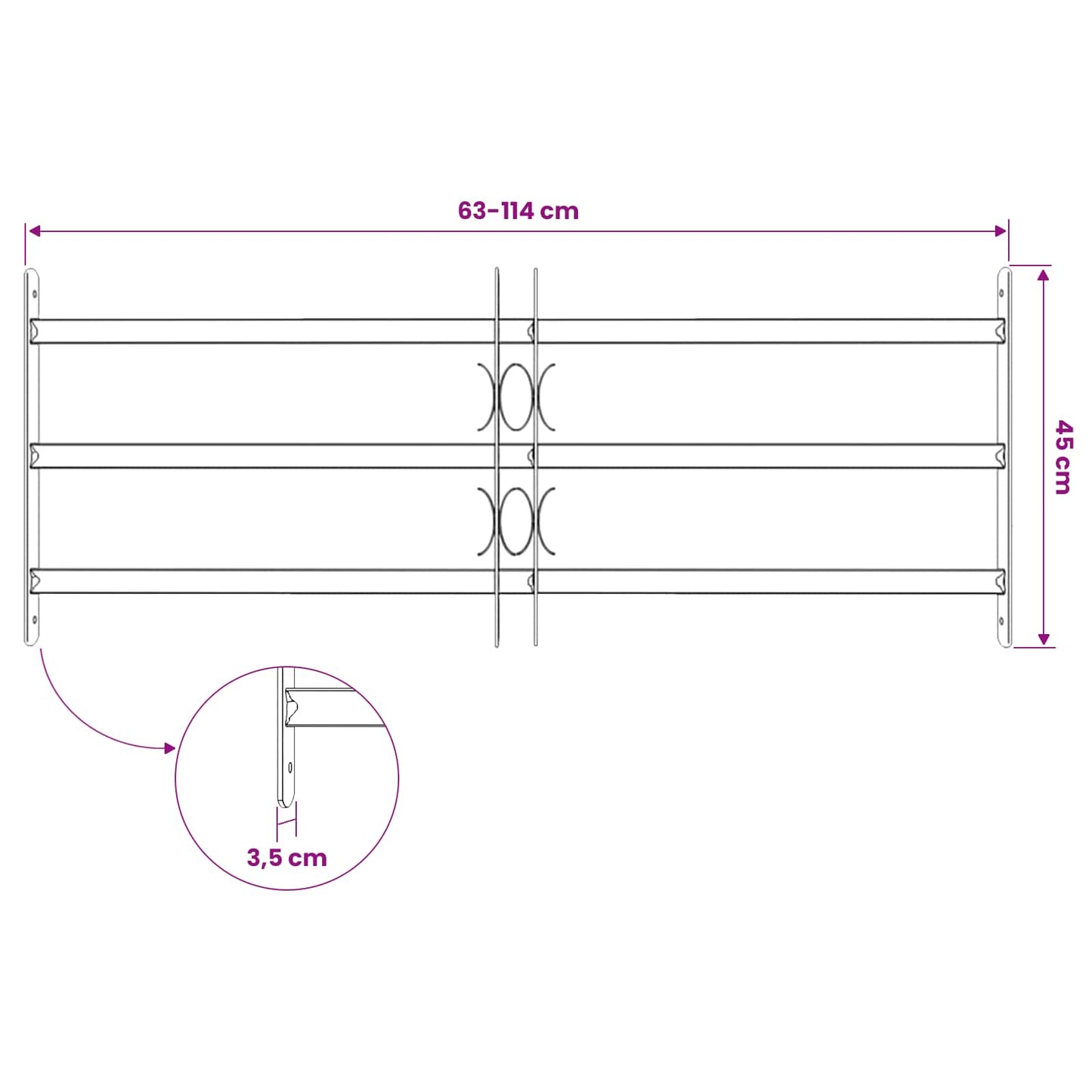Security Grille for Windows with 3 Crossbars 3 pcs 63-114 cm
