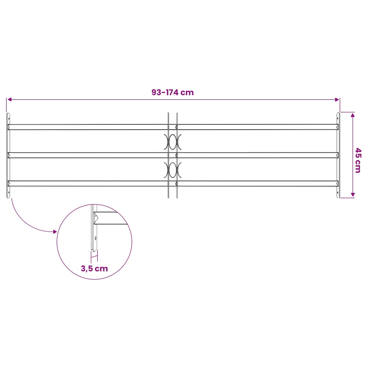 Security Grille for Windows with 3 Crossbars 3 pcs 93-174 cm