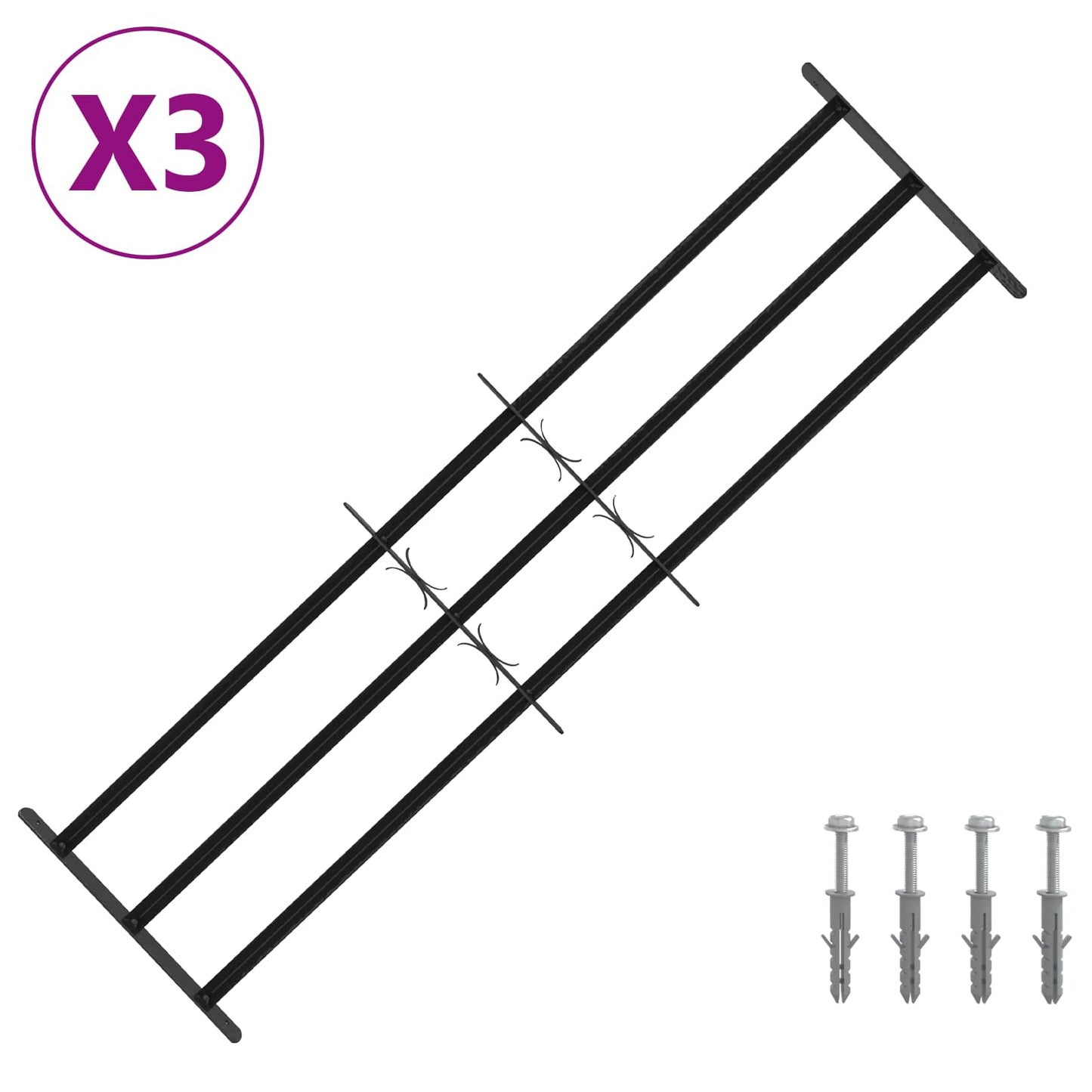 Security Grille for Windows with 3 Crossbars 3 pcs 93-174 cm