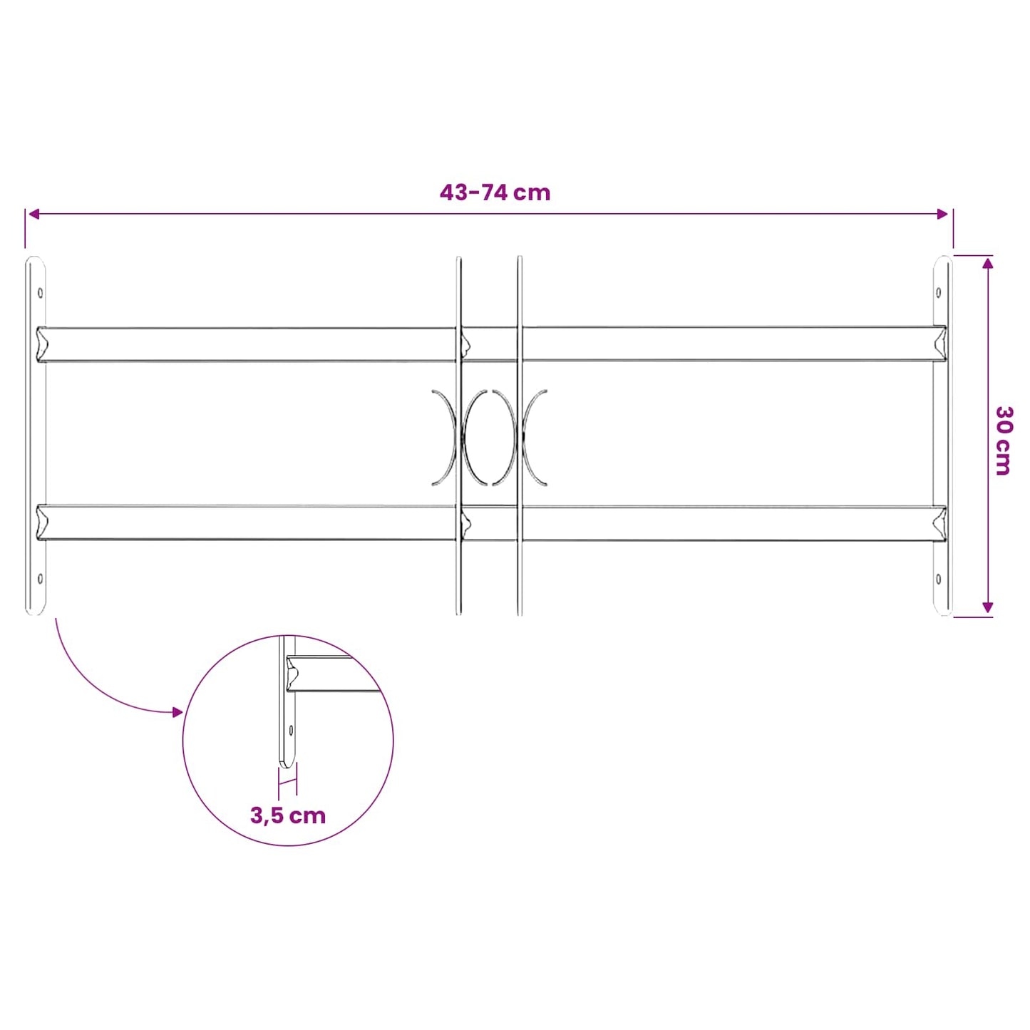 Security Grille for Windows with 2 Crossbars 43-74 cm